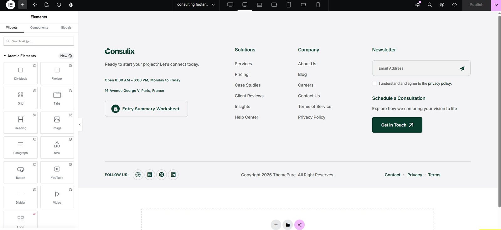 Footer in Elementor