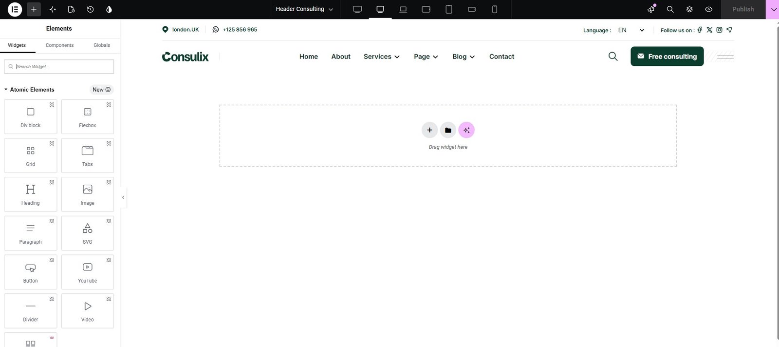Header in Elementor