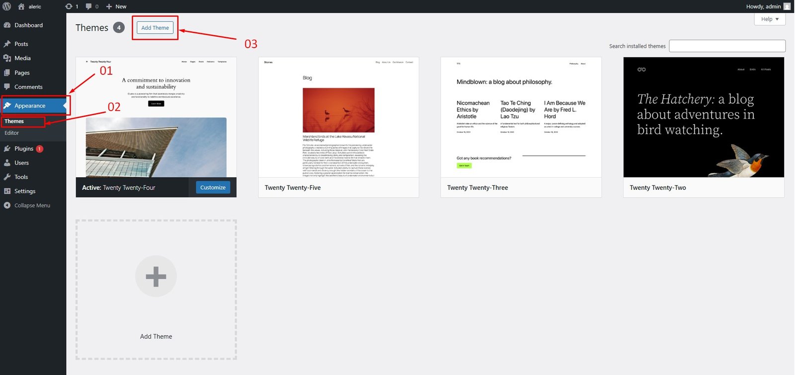 Appearance → Themes → Add New
