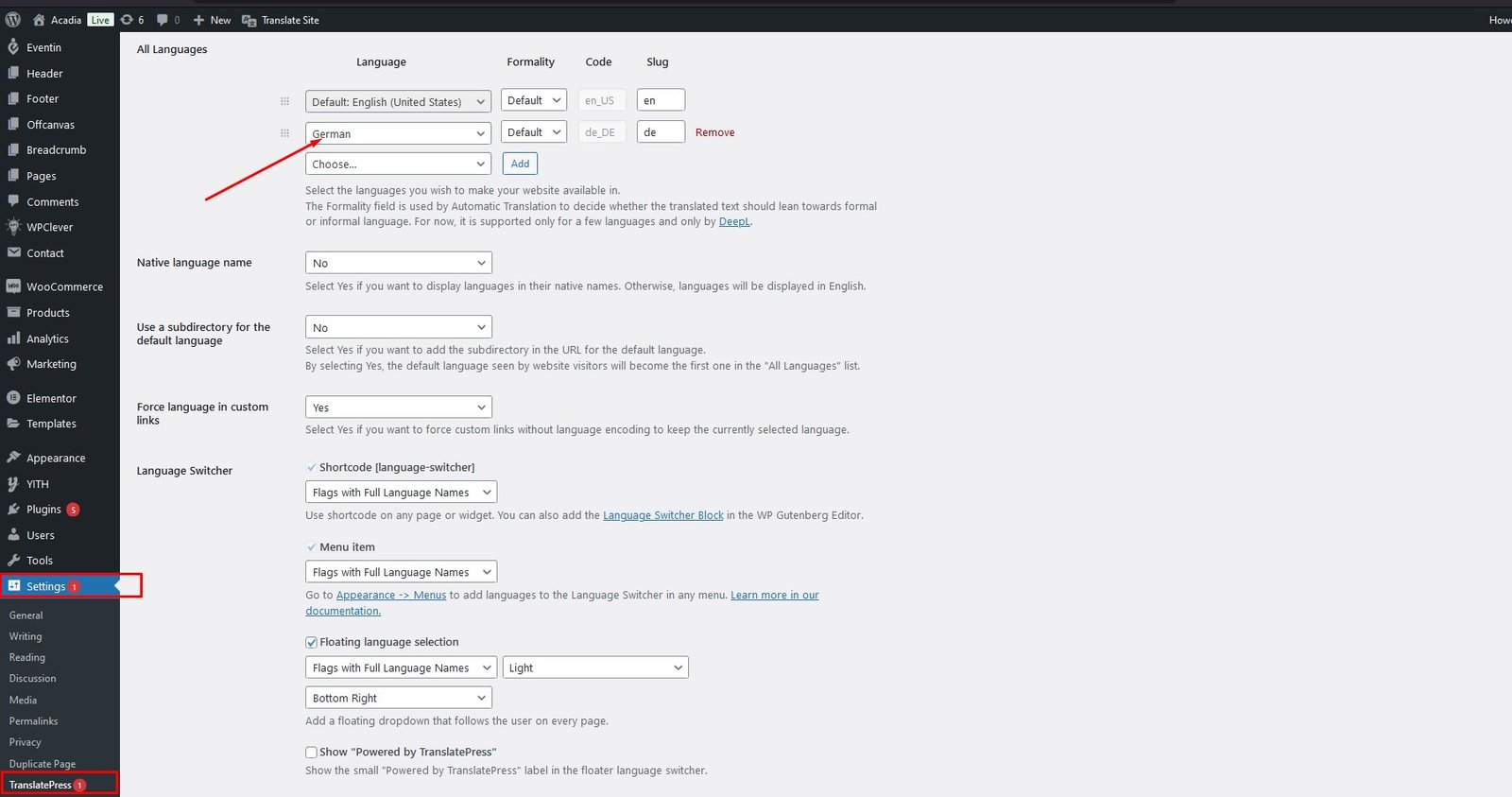 TranslatePress Settings