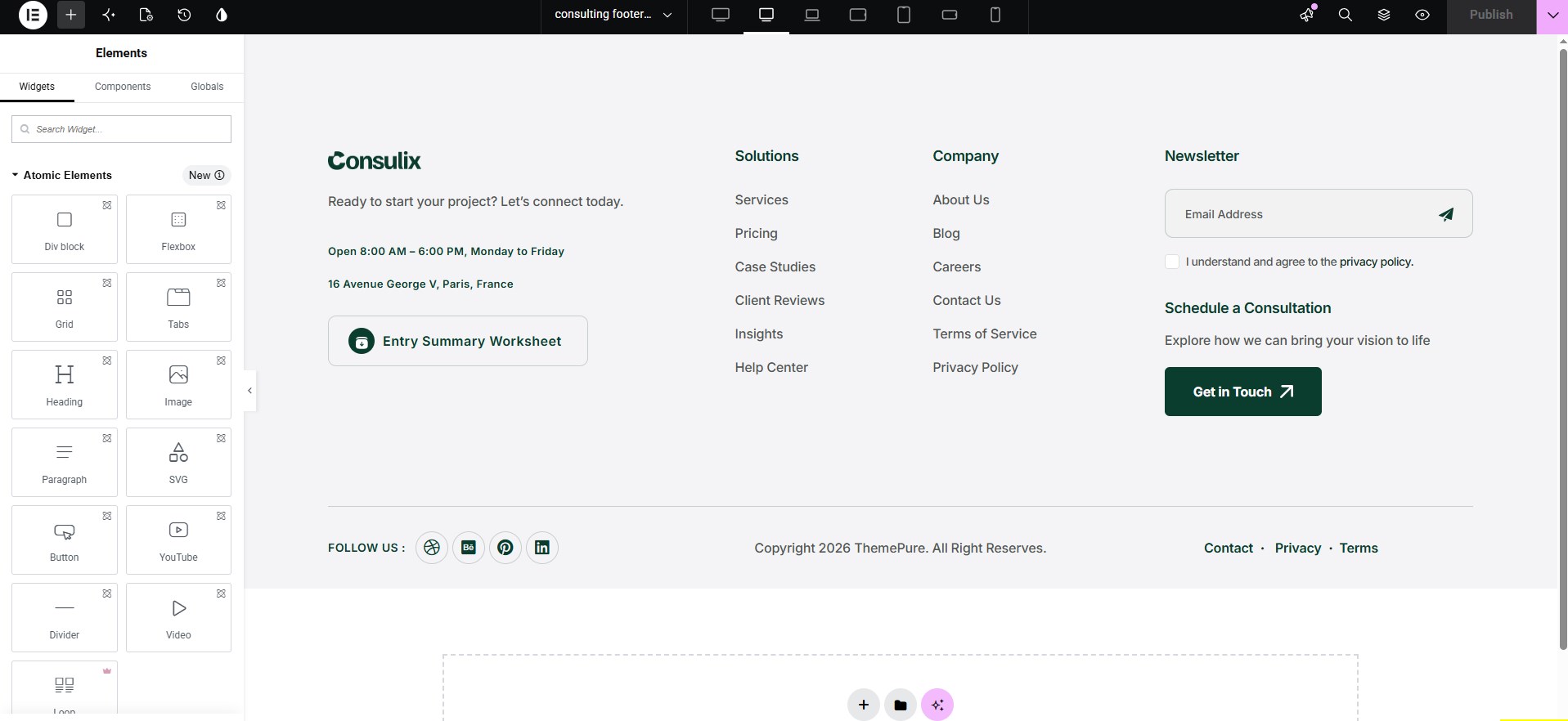 Footer in Elementor