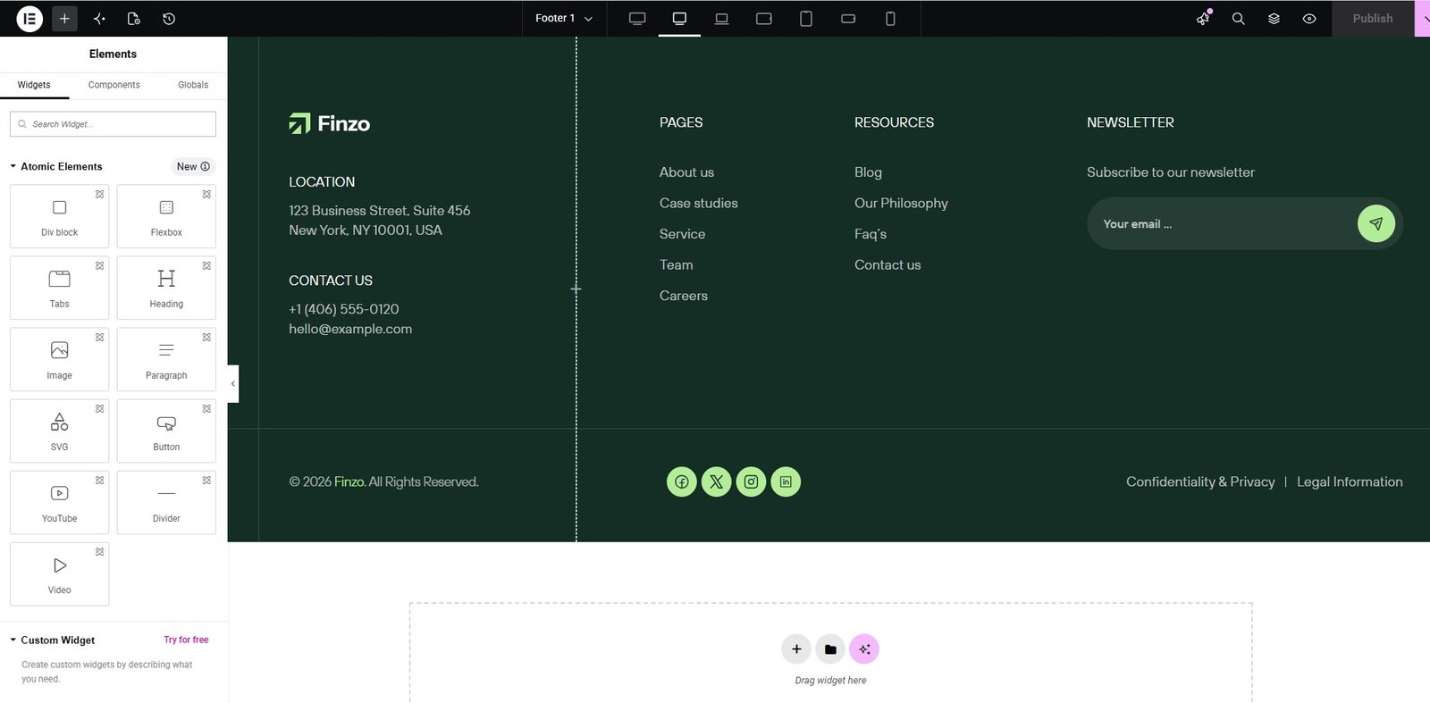 Footer in Elementor