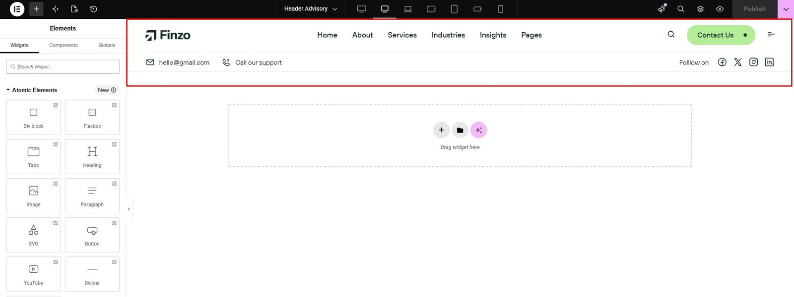 Header in Elementor