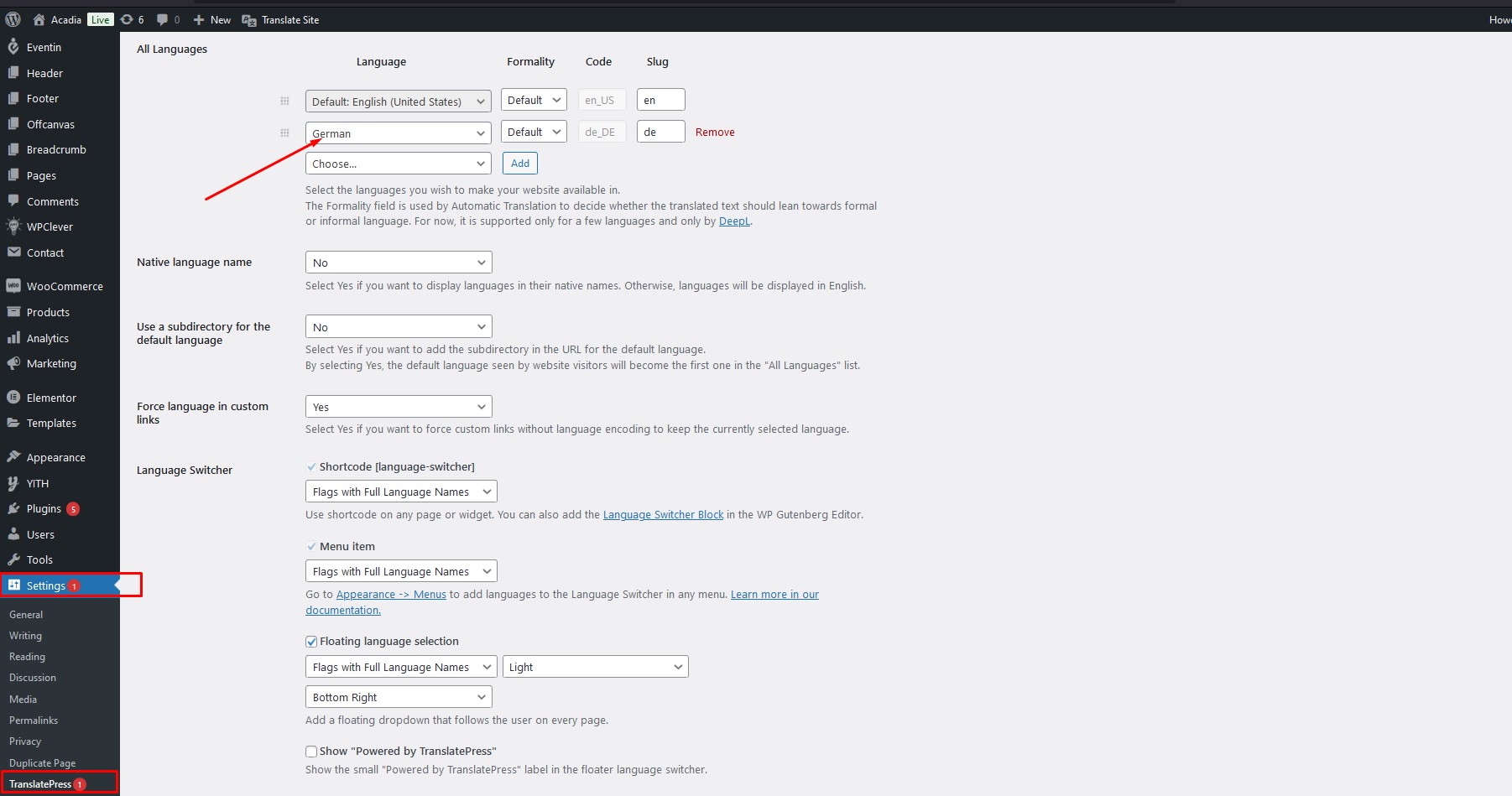 TranslatePress Settings